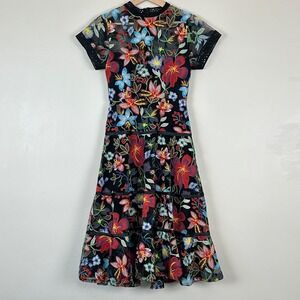 Anthropologie Vone Janine Dress 0 Boho Whimsigoth Embroidered Floral Tiered